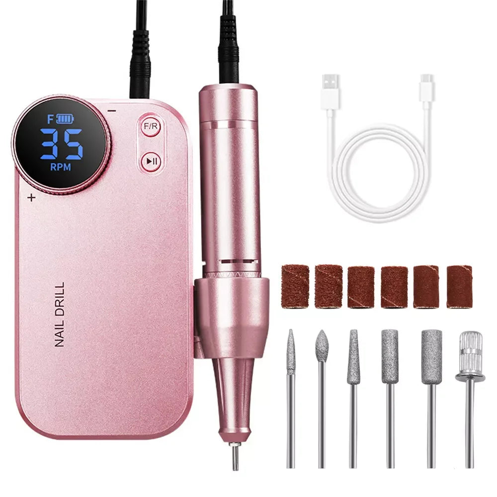 Electric Nail Drill Professional Nail Drill Kit for Acrylic Gel Nails Tools, Rechargeable Portable Nail File Manicure Pedicure